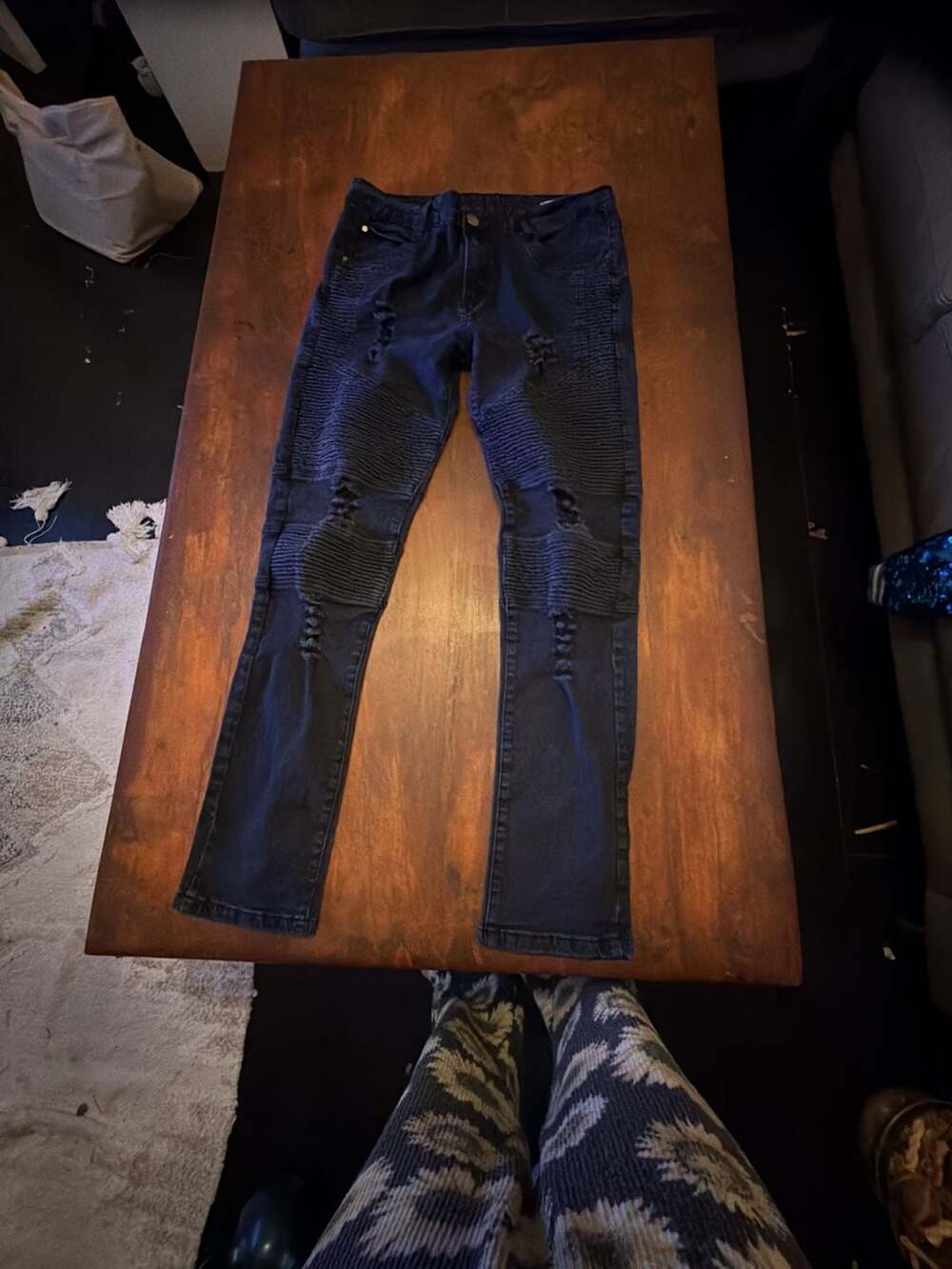 Unbranded Black Distressed Moto Biker Jeans Size 34